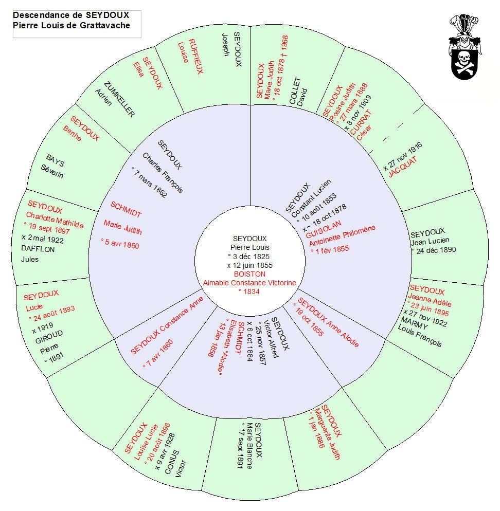 Roue de descendance des familles Seydoux.